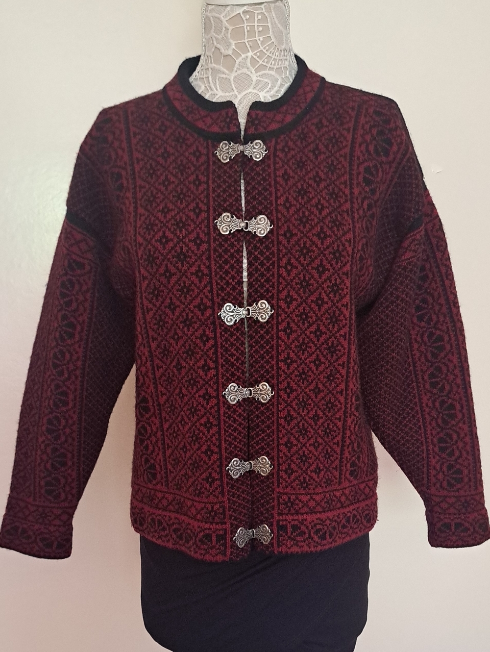 KAARE GJOSE Red Patterned Toggle Blazer Jacket MADE IN NORWAY